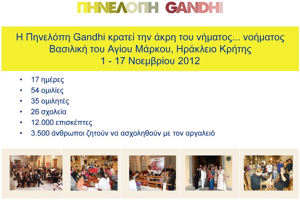1-17 Νοεμβρίου 2012 17 ημέρες 54 ομιλίες 35 ομιλητές 26