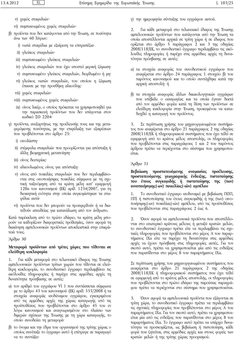 vi) γλεύκος νωπών σταφυλιών, του οποίου η ζύμωση έπαυσε με την προσθήκη αλκοόλης vii) χυμός σταφυλιών viii) συμπυκνωμένος χυμός σταφυλιών ix) οίνος λικέρ, ο οποίος πρόκειται να χρησιμοποιηθεί για την