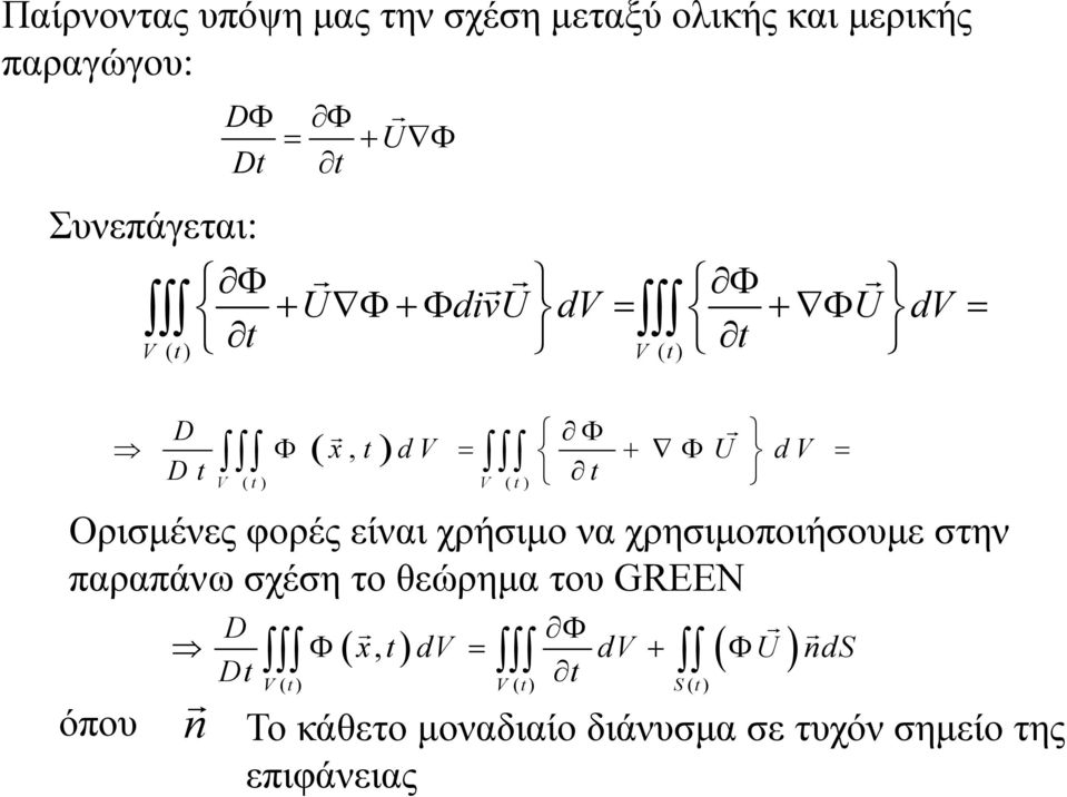 είναι χρήσιμο να χρησιμοποιήσουμε στην παραπάνω σχέση το θεώρημα του GREEN D x, dv