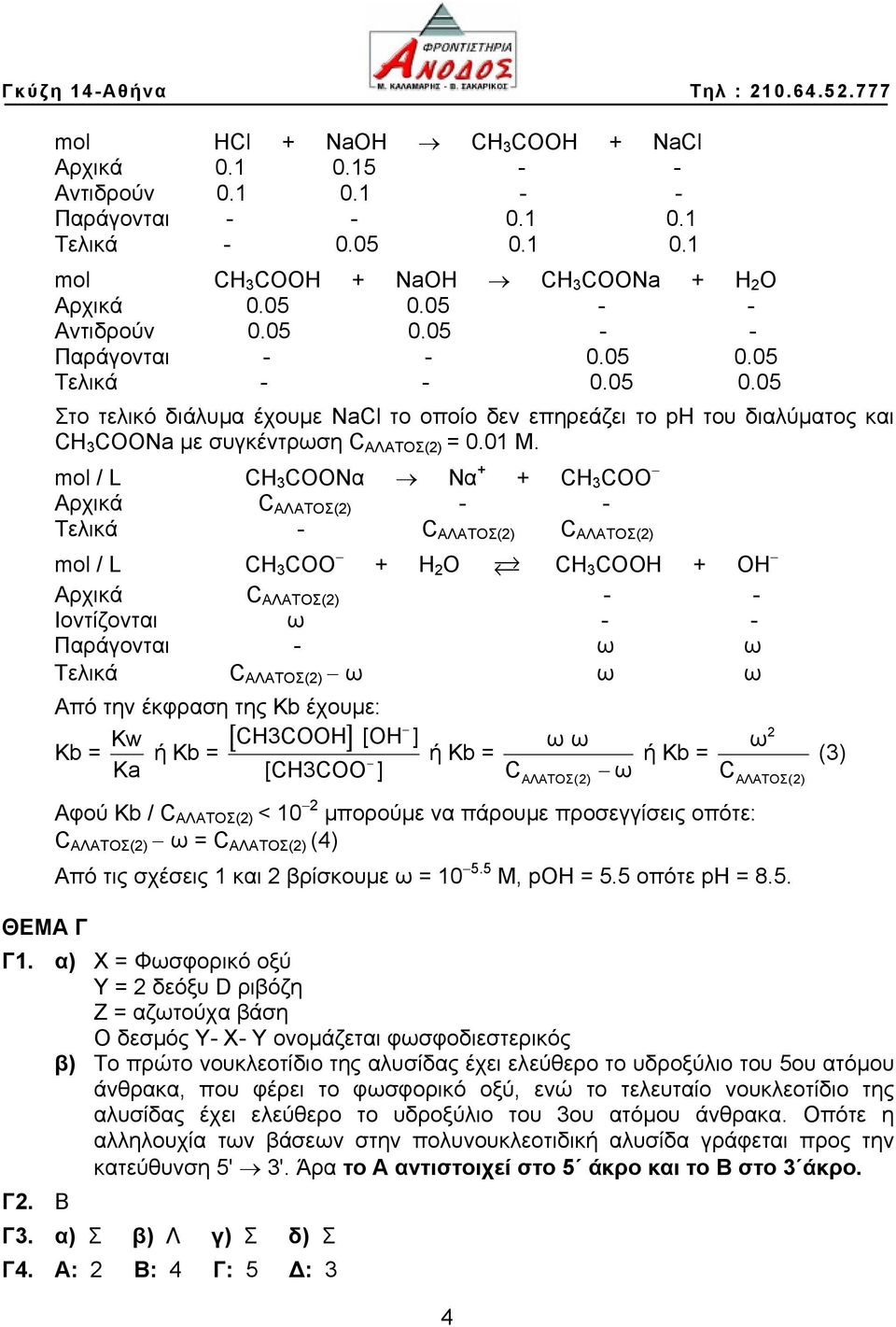 mol / L H 3 OONα Να + + H 3 OO Αρχικά ΑΛΑΤΟΣ(2) - - Τελικά - ΑΛΑΤΟΣ(2) ΑΛΑΤΟΣ(2) mol / L H 3 OO + Η 2 Ο H 3 OΟΗ + OH Αρχικά ΑΛΑΤΟΣ(2) - - Ιοντίζονται ω - - Παράγονται - ω ω Τελικά ΑΛΑΤΟΣ(2) ω ω ω Από