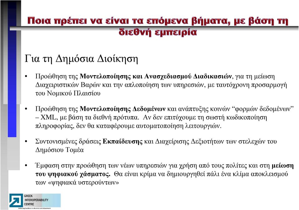 Αν δεν επιτύχουµε τη σωστή κωδικοποίηση πληροφορίας, δεν θα καταφέρουµε αυτοµατοποίηση λειτουργιών.