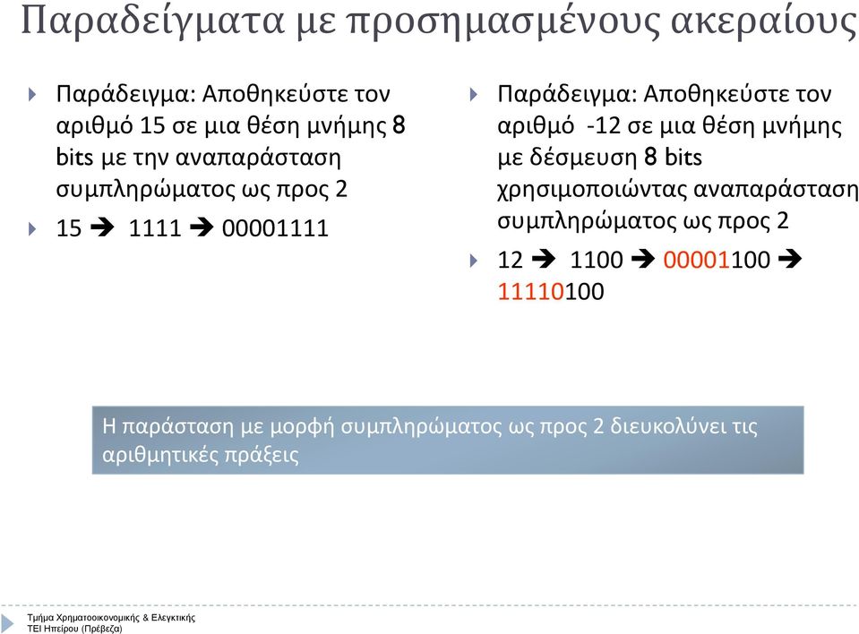 -12 σε μια θέση μνήμης με δέσμευση 8 bits χρησιμοποιώντας αναπαράσταση συμπληρώματος ως προς 2 12