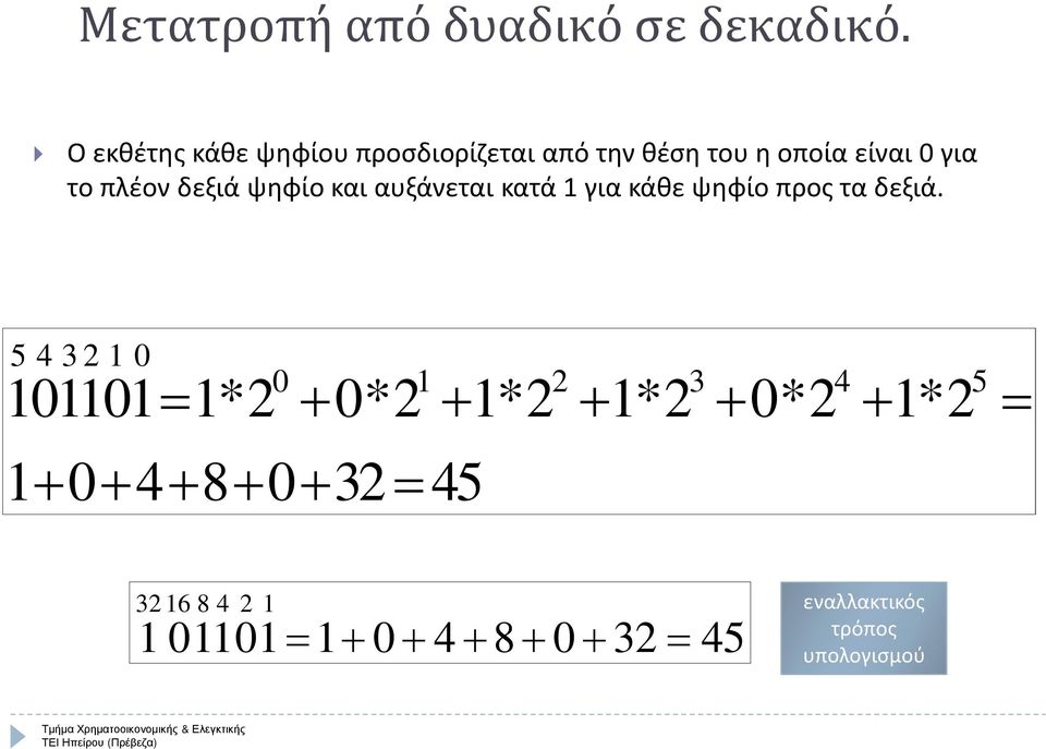 δεξιά ψηφίο και αυξάνεται κατά 1 για κάθε ψηφίο προς τα δεξιά.