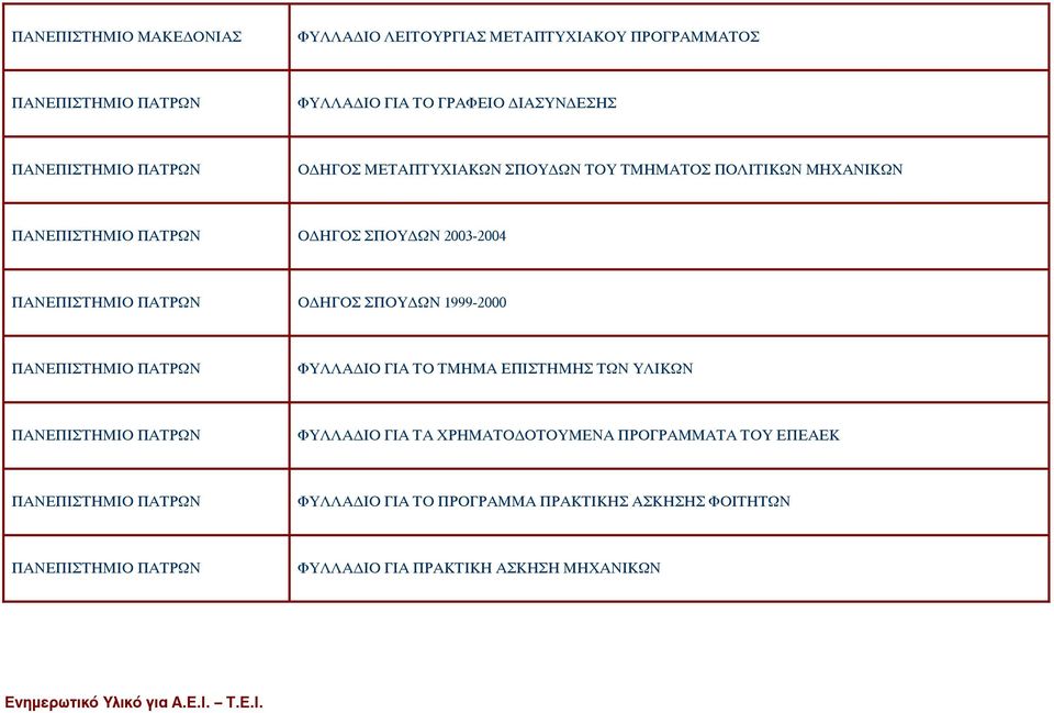 ΠΑΝΕΠΙΣΤΗΜΙΟ ΠΑΤΡΩΝ ΦΥΛΛΑ ΙΟ ΓΙΑ ΤΟ ΤΜΗΜΑ ΕΠΙΣΤΗΜΗΣ ΤΩΝ ΥΛΙΚΩΝ ΠΑΝΕΠΙΣΤΗΜΙΟ ΠΑΤΡΩΝ ΦΥΛΛΑ ΙΟ ΓΙΑ ΤΑ ΧΡΗΜΑΤΟ ΟΤΟΥΜΕΝΑ ΠΡΟΓΡΑΜΜΑΤΑ ΤΟΥ