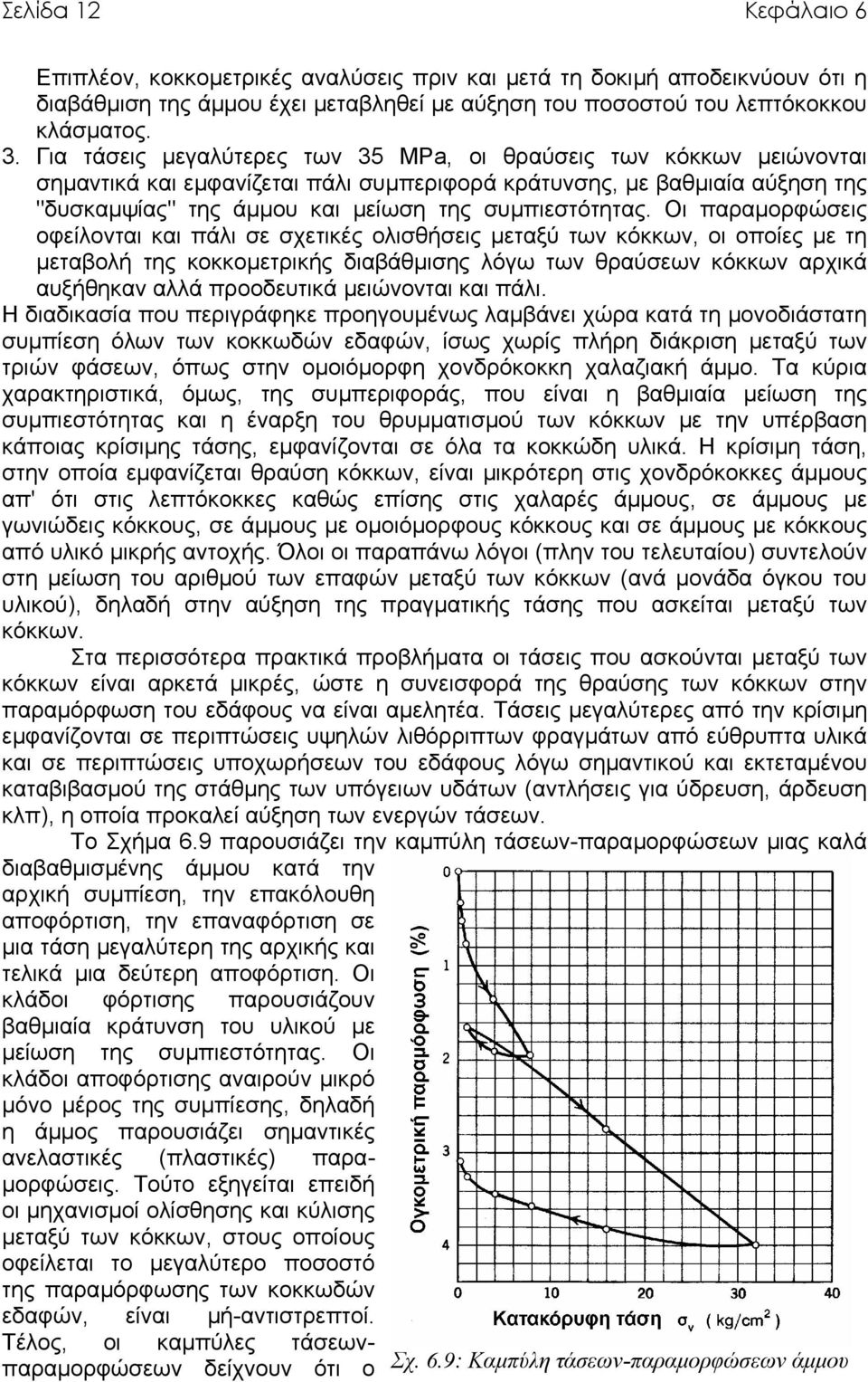 Οι παραµορφώσεις οφείλονται και πάλι σε σχετικές ολισθήσεις µεταξύ των κόκκων, οι οποίες µε τη µεταβολή της κοκκοµετρικής διαβάθµισης λόγω των θραύσεων κόκκων αρχικά αυξήθηκαν αλλά προοδευτικά