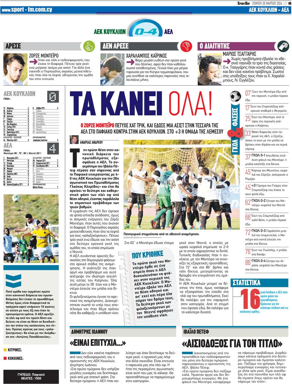ΑΕΚ ΚΟΥΚΛΙΩΝ ΔΕΝ ΑΡΕΣΕ 0-4 ΑΕΛ ΧΑΡΑΛΑΜΠΟΣ ΚΑΪΡΙΝΟΣ Φέρει μεγάλη ευθύνη στο πρώτο γκολ που δέχτηκε, αφού δεν ήταν καθόλου σωστά τοποθετημένος.