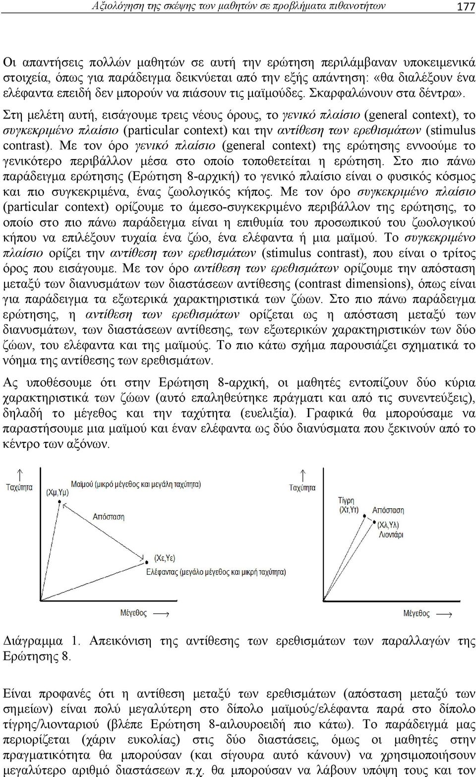 Στη μελέτη αυτή, εισάγουμε τρεις νέους όρους, το γενικό πλαίσιο (general context), το συγκεκριμένο πλαίσιο (particular context) και την αντίθεση των ερεθισμάτων (stimulus contrast).