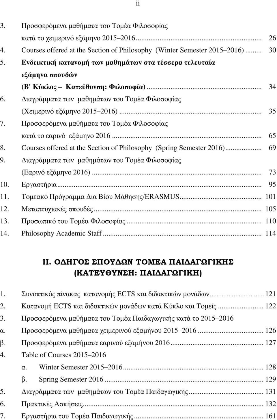 Πξνζθεξόκελα καζήκαηα ηνπ Tνκέα Φηινζνθίαο θαηά ην εαξηλό εμάκελν 2016... 65 8. Courses offered at the Section of Philosophy (Spring Semester 2016)... 69 9.