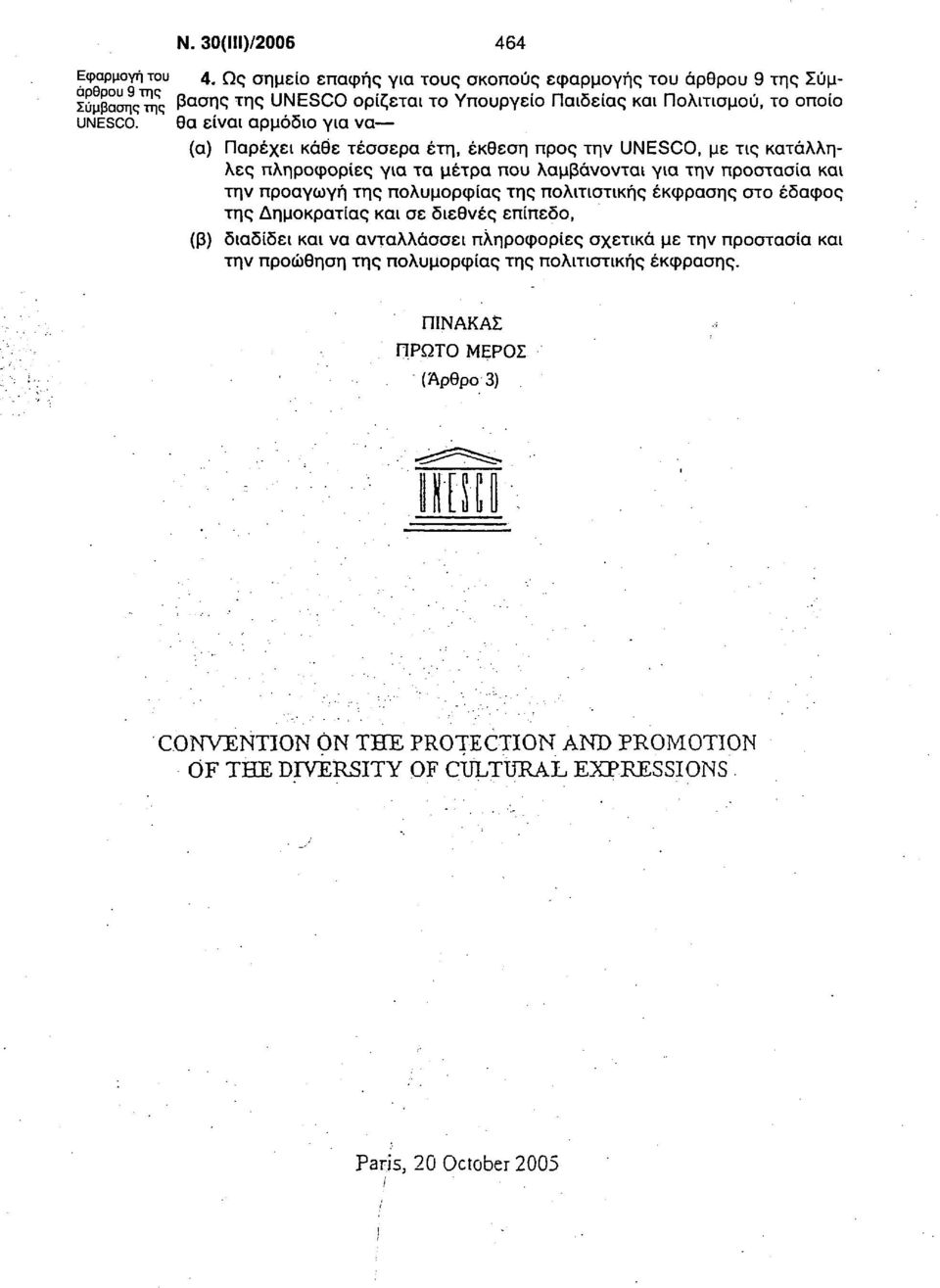 τέσσερα έτη, έκθεση προς την UNESCO, με τις κατάλληλες πληροφορίες για τα μέτρα που λαμβάνονται για την προστασία και την προαγωγή της πολυμορφίας της πολιτιστικής έκφρασης στο έδαφος