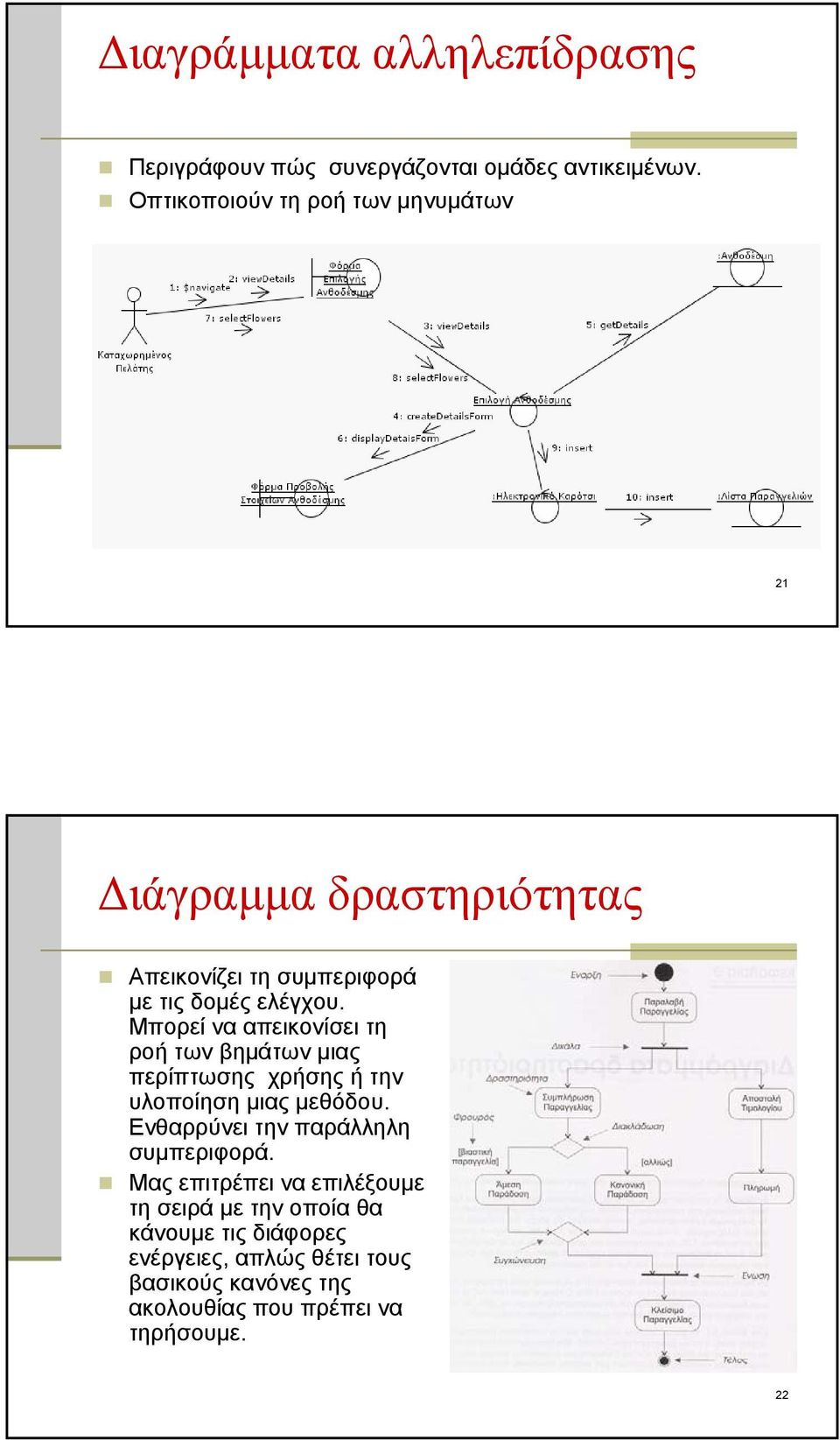 Μπορεί να απεικονίσει τη ροή των βημάτων μιας περίπτωσης χρήσης ή την υλοποίηση μιας μεθόδου.