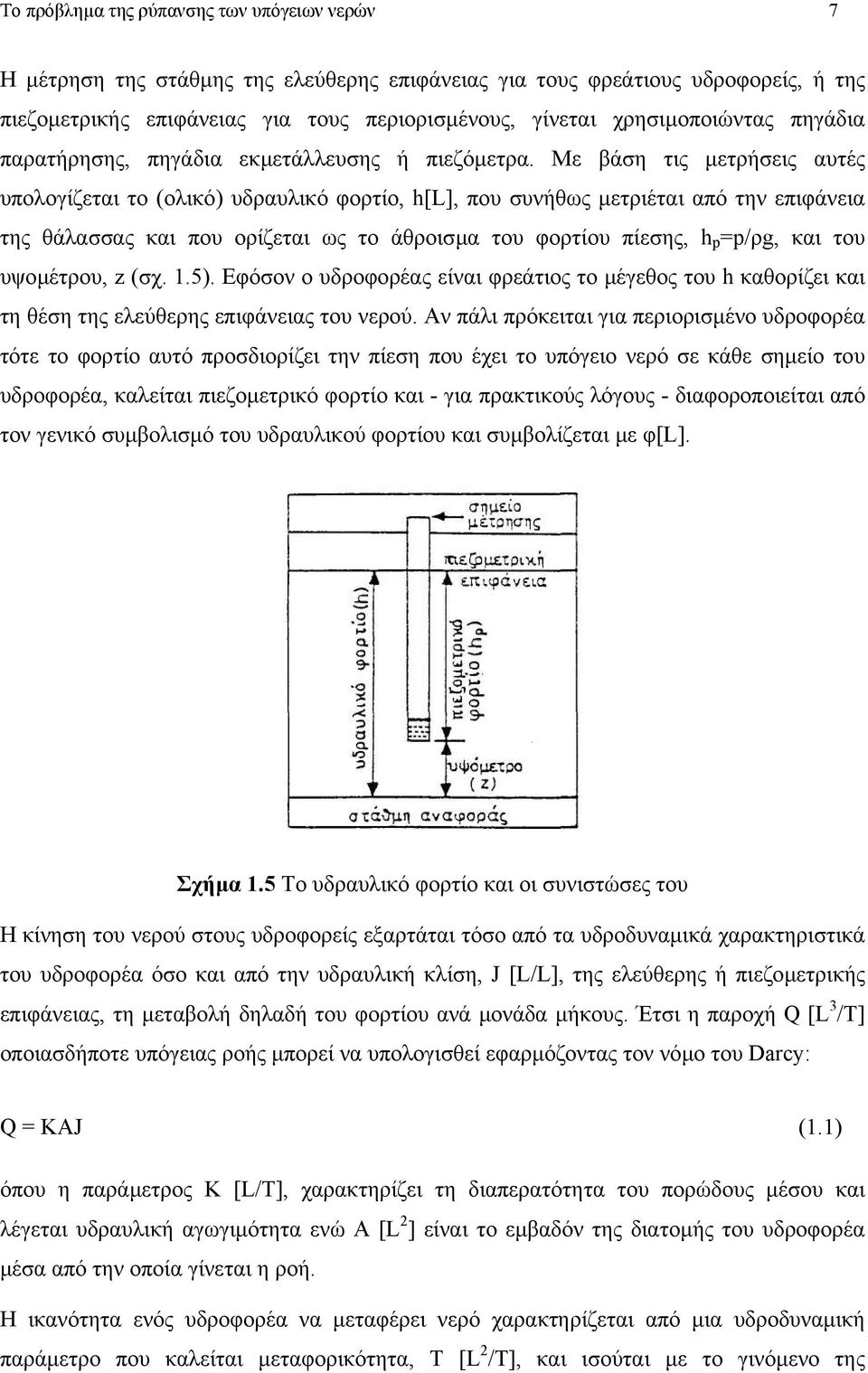 Με βάση τις µετρήσεις αυτές υπολογίζεται το (ολικό) υδραυλικό φορτίο, h[l], που συνήθως µετριέται από την επιφάνεια της θάλασσας και που ορίζεται ως το άθροισµα του φορτίου πίεσης, h p =p/ρg, και του