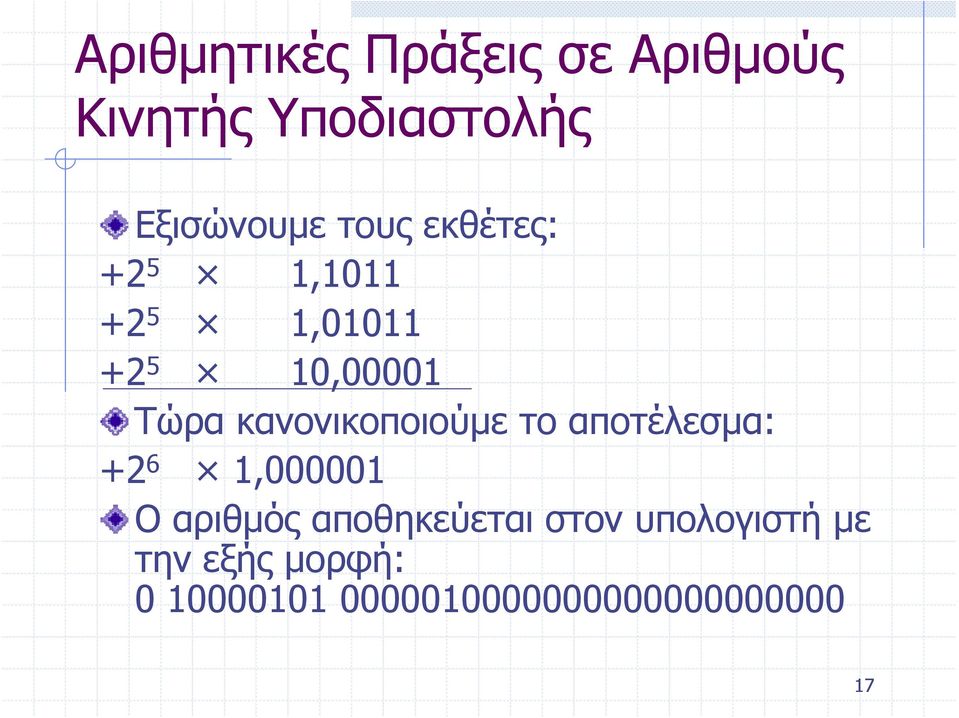 κανονικοποιούμε το αποτέλεσμα: +2 6 1,000001 O αριθμός