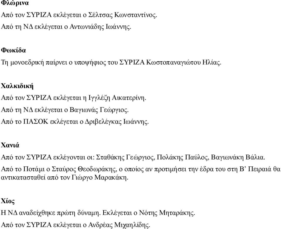 Από τη Ν εκλέγεται ο Βαγιωνάς Γεώργιος. Από το ΠΑΣΟΚ εκλέγεται ο ριβελέγκας Ιωάννης.