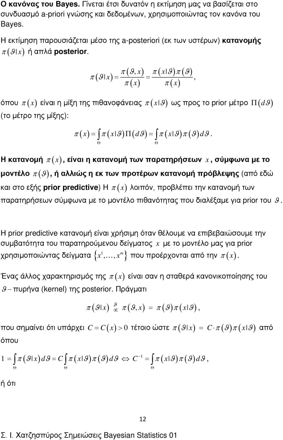 ( ( ( ( π ( π, π π π (, π όπου π ( είναι η μίξη της πιθανοφάνειας π ( ως προς το pror μέτρο Π ( d (το μέτρο της μίξης: ( ( Π ( ( (.