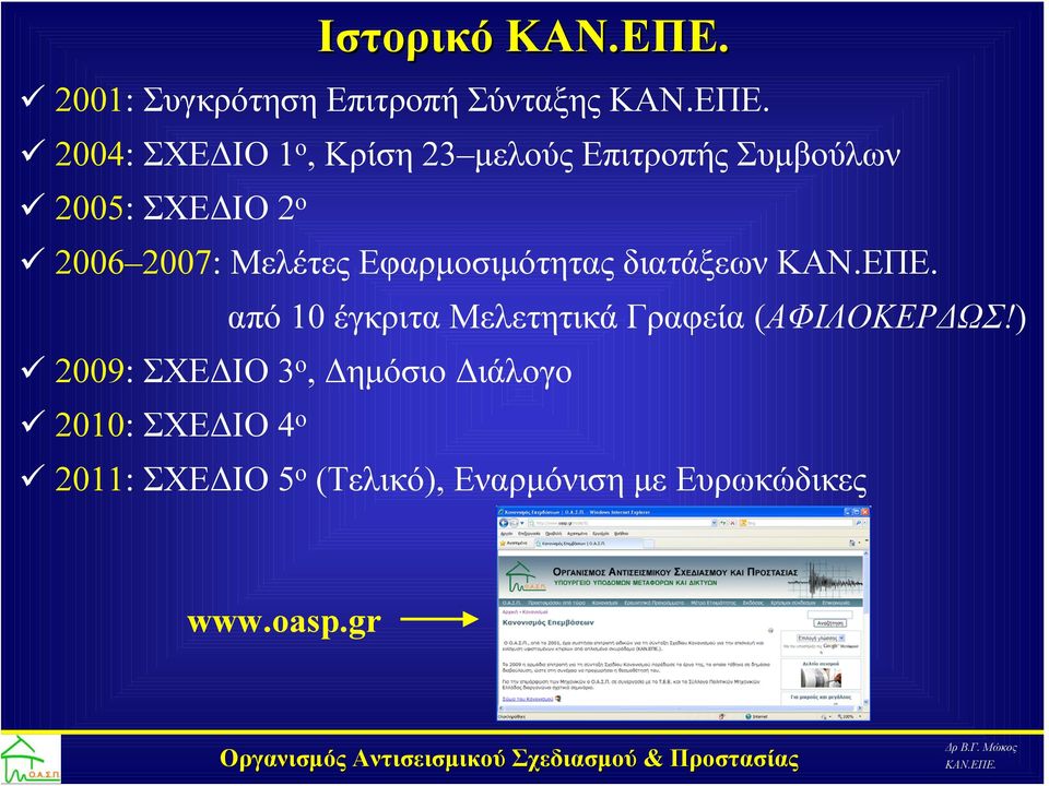 Συμβούλων 2005: ΣΧΕΔΙΟ 2 ο 2006 2007: Μελέτες Εφαρμοσιμότητας διατάξεων από 10