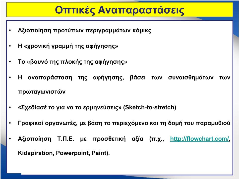 το για να το ερμηνεύσεις» (Sketch-to-stretch) Γραφικοί οργανωτές, με βάση το περιεχόμενο και τη δομή του