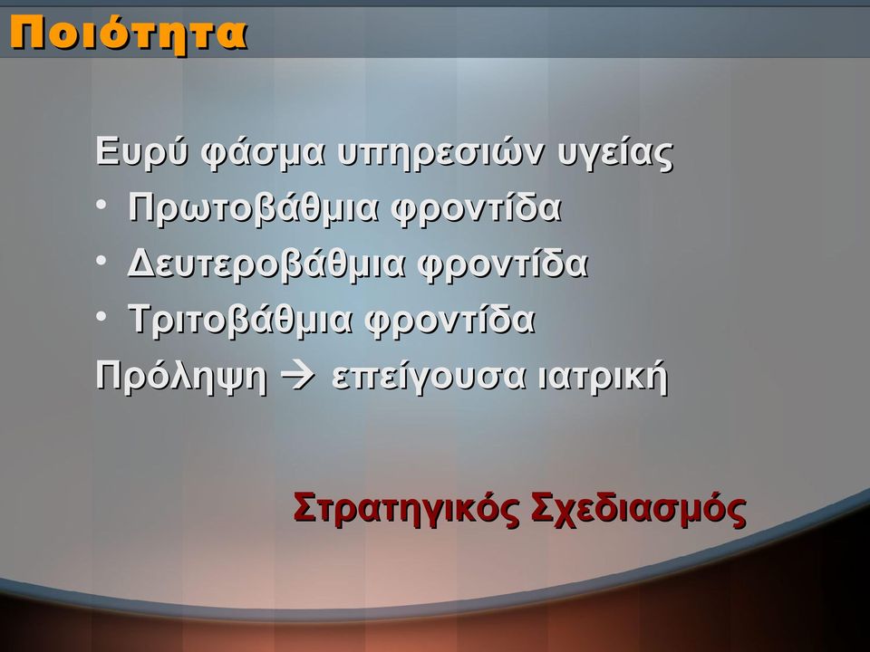 φροντίδα Τριτοβάθμια φροντίδα Πρόληψη