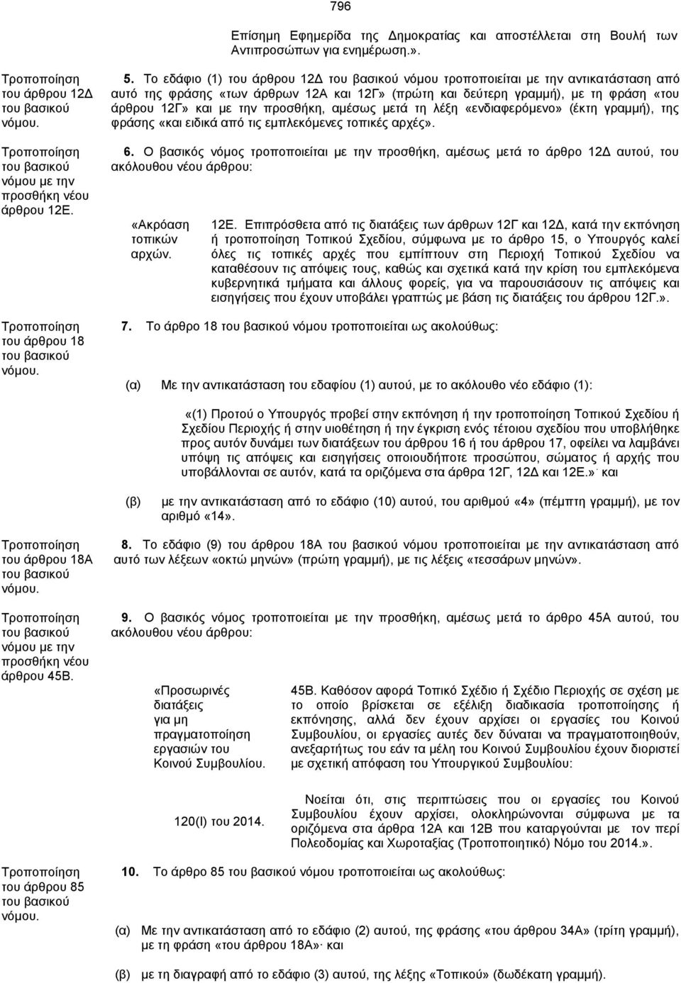 Σν εδάθην (1) ηνπ άξζξνπ 12Γ ηνπ βαζηθνχ λφκνπ ηξνπνπνηείηαη κε ηελ αληηθαηάζηαζε απφ απηφ ηεο θξάζεο «ησλ άξζξσλ 12Α θαη 12Γ» (πξψηε θαη δεχηεξε γξακκή), κε ηε θξάζε «ηνπ άξζξνπ 12Γ» θαη κε ηελ