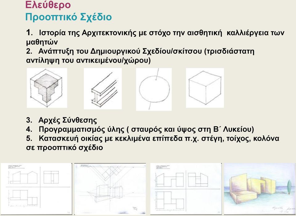 Ανάπτυξη του Δημιουργικού Σχεδίου/σκίτσου (τρισδιάστατη αντίληψη του αντικειμένου/χώρου)