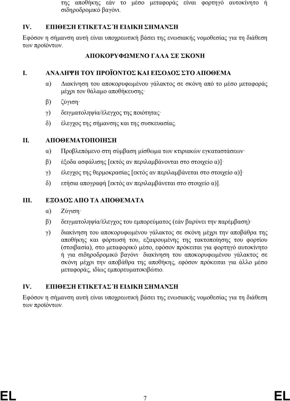 ΑΝΑΛΗΨΗ ΤΟΥ ΠΡΟΪΟΝΤΟΣ ΚΑΙ ΕΙΣΟΔΟΣ ΣΤΟ ΑΠΟΘΕΜΑ α) Διακίνηση του αποκορυφωμένου γάλακτος σε σκόνη από το μέσο μεταφοράς μέχρι τον θάλαμο αποθήκευσης β) ζύγιση γ) δειγματοληψία/έλεγχος της ποιότητας δ)