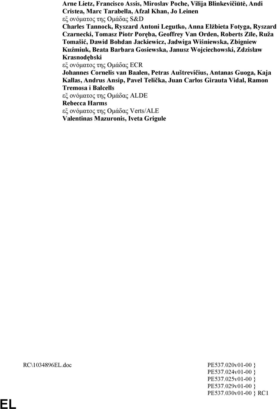 Beata Barbara Gosiewska, Janusz Wojciechowski, Zdzisław Krasnodębski εξ ονόµατος της Οµάδας ECR Johannes Cornelis van Baalen, Petras Auštrevičius, Antanas Guoga, Kaja Kallas, Andrus