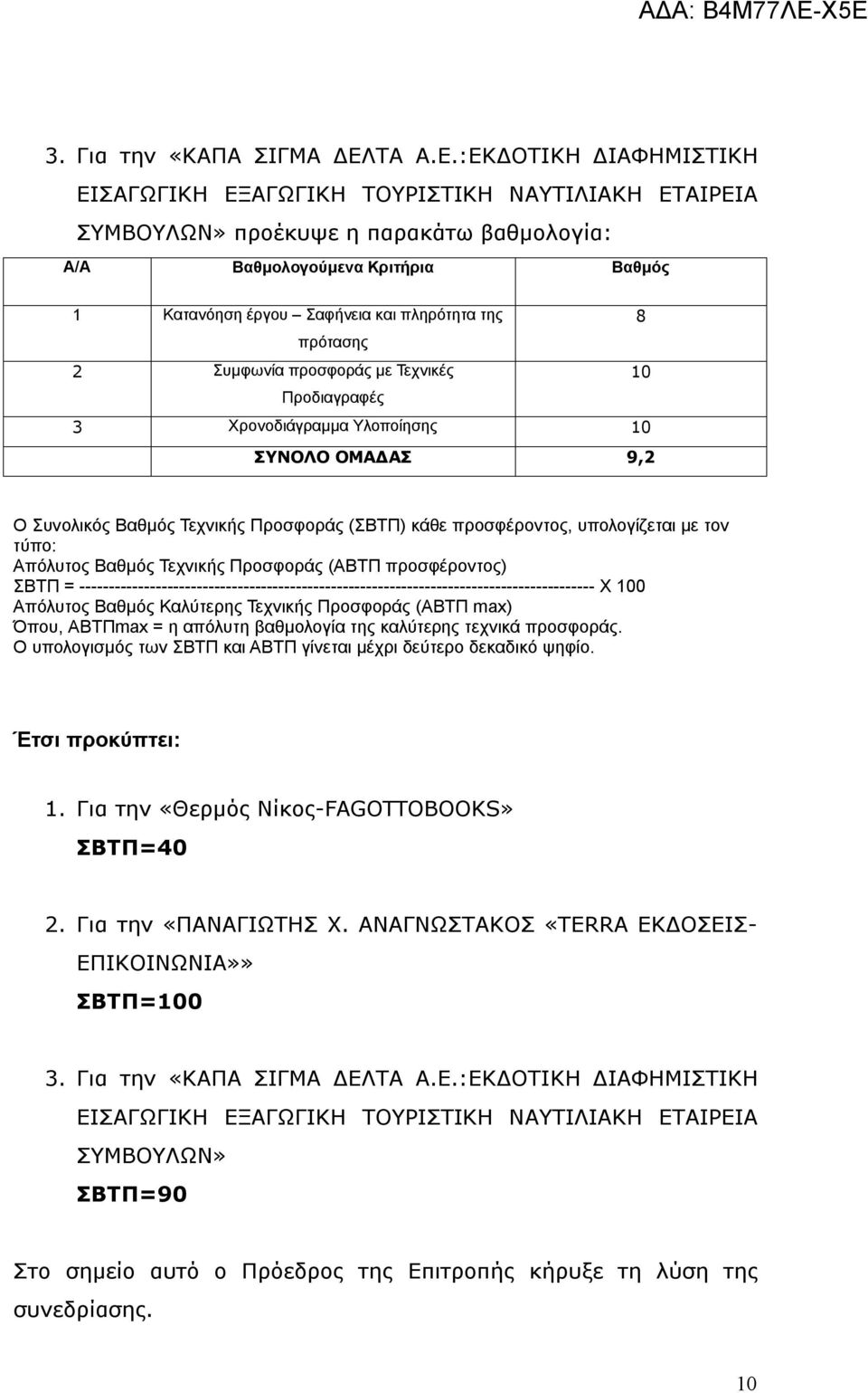 :ΕΚΔΟΤΙΚΗ ΔΙΑΦΗΜΙΣΤΙΚΗ ΕΙΣΑΓΩΓΙΚΗ ΕΞΑΓΩΓΙΚΗ ΤΟΥΡΙΣΤΙΚΗ ΝΑΥΤΙΛΙΑΚΗ ΕΤΑΙΡΕΙΑ ΣΥΜΒΟΥΛΩΝ» προέκυψε η παρακάτω βαθμολογία: Α/Α Βαθμολογούμενα Κριτήρια Βαθμός 1 Κατανόηση έργου Σαφήνεια και πληρότητα της 8