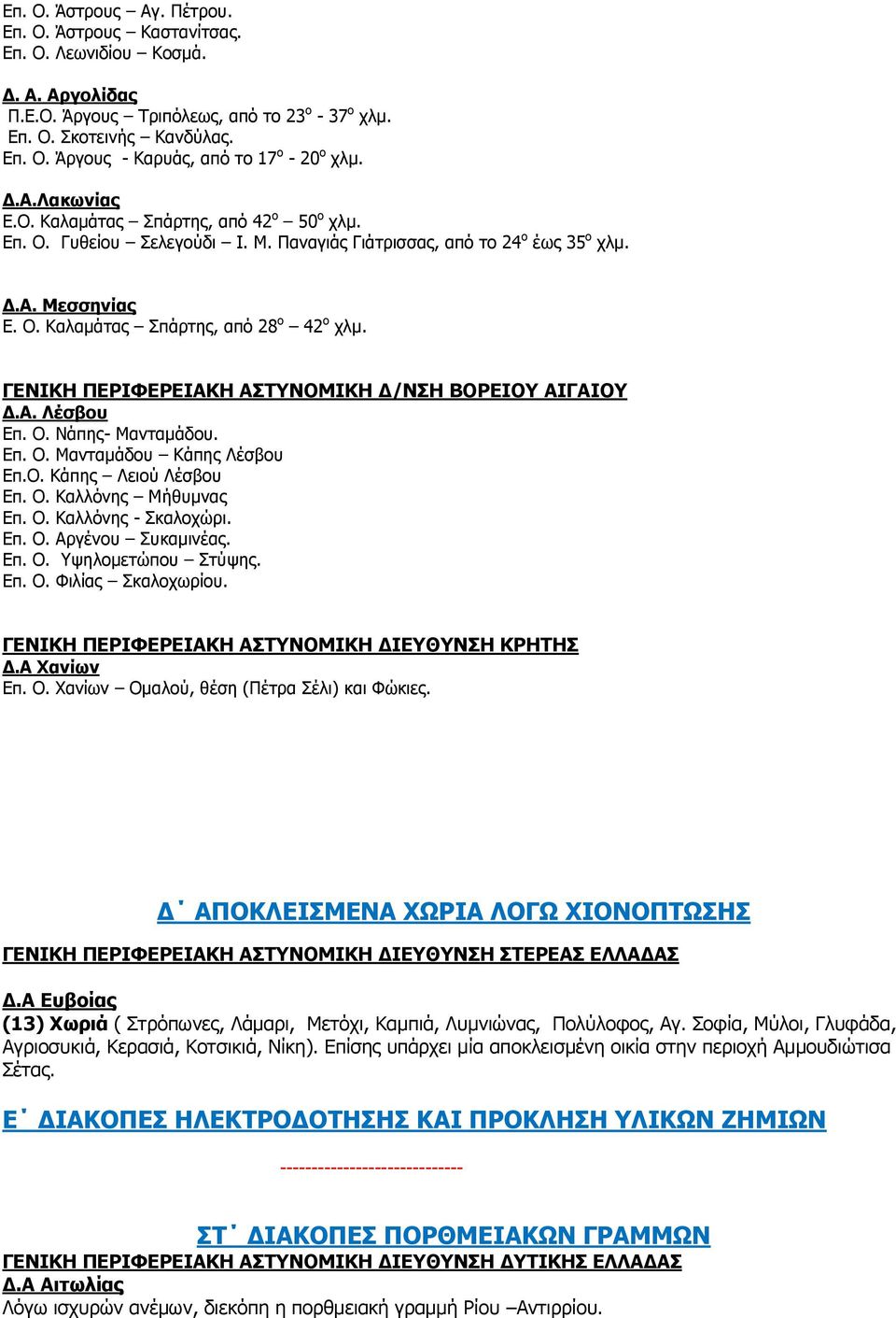 ΓΕΝΙΚΗ ΠΕΡΙΦΕΡΕΙΑΚΗ ΑΣΤΥΝΟΜΙΚΗ Δ/ΝΣΗ ΒΟΡΕΙΟΥ ΑΙΓΑΙΟΥ Δ.Α. Λέσβου Επ. Ο. Νάπης- Μανταμάδου. Επ. Ο. Μανταμάδου Κάπης Λέσβου Επ.Ο. Κάπης Λειού Λέσβου Επ. Ο. Καλλόνης Μήθυμνας Επ. Ο. Καλλόνης - Σκαλοχώρι.