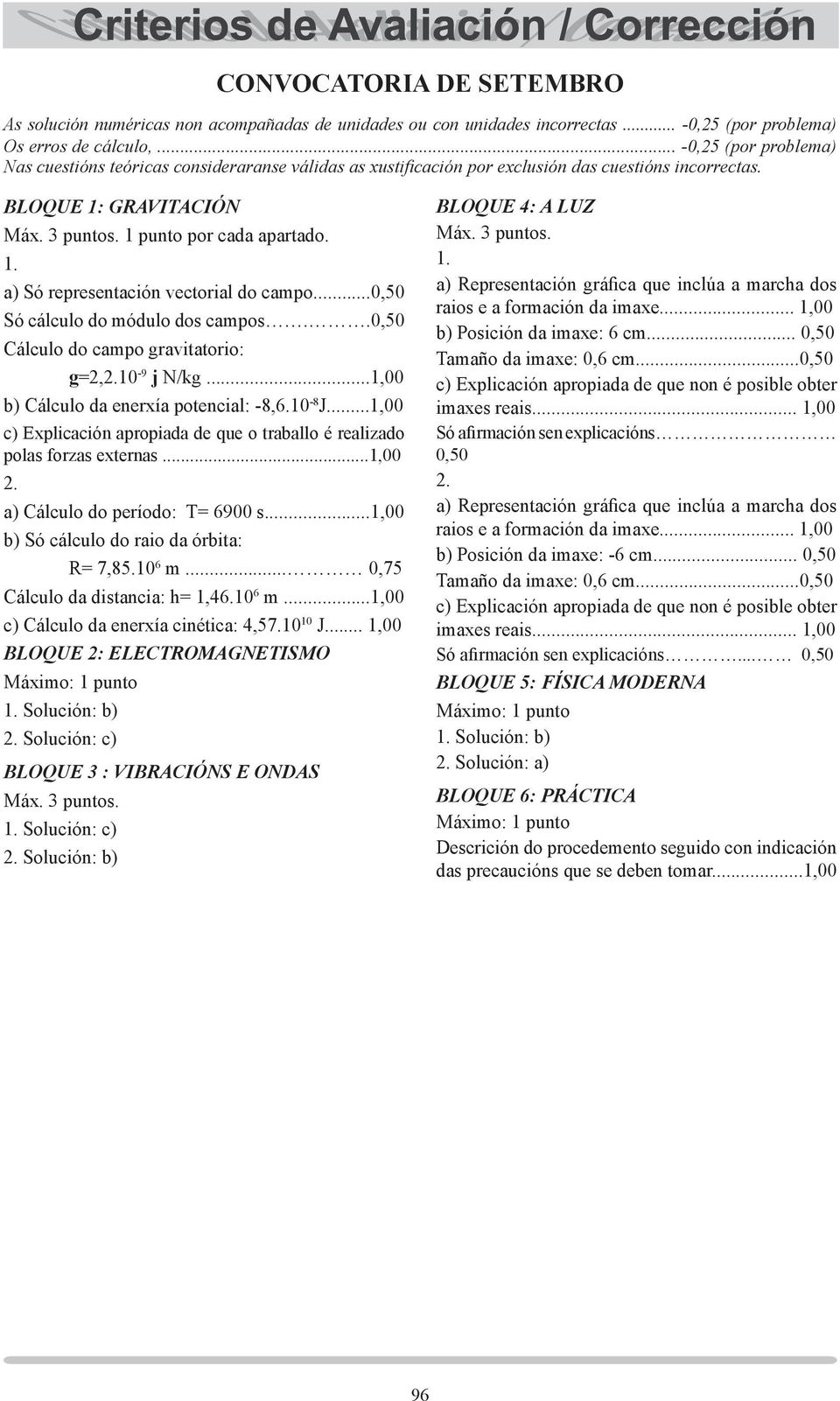 a) Só representación vectorial do campo...0,50 Só cálculo do módulo dos campos..0,50 Cálculo do campo gravitatorio: g=2,10-9 j N/kg...1,00 b) Cálculo da enerxía potencial: -8,6.10-8 J.