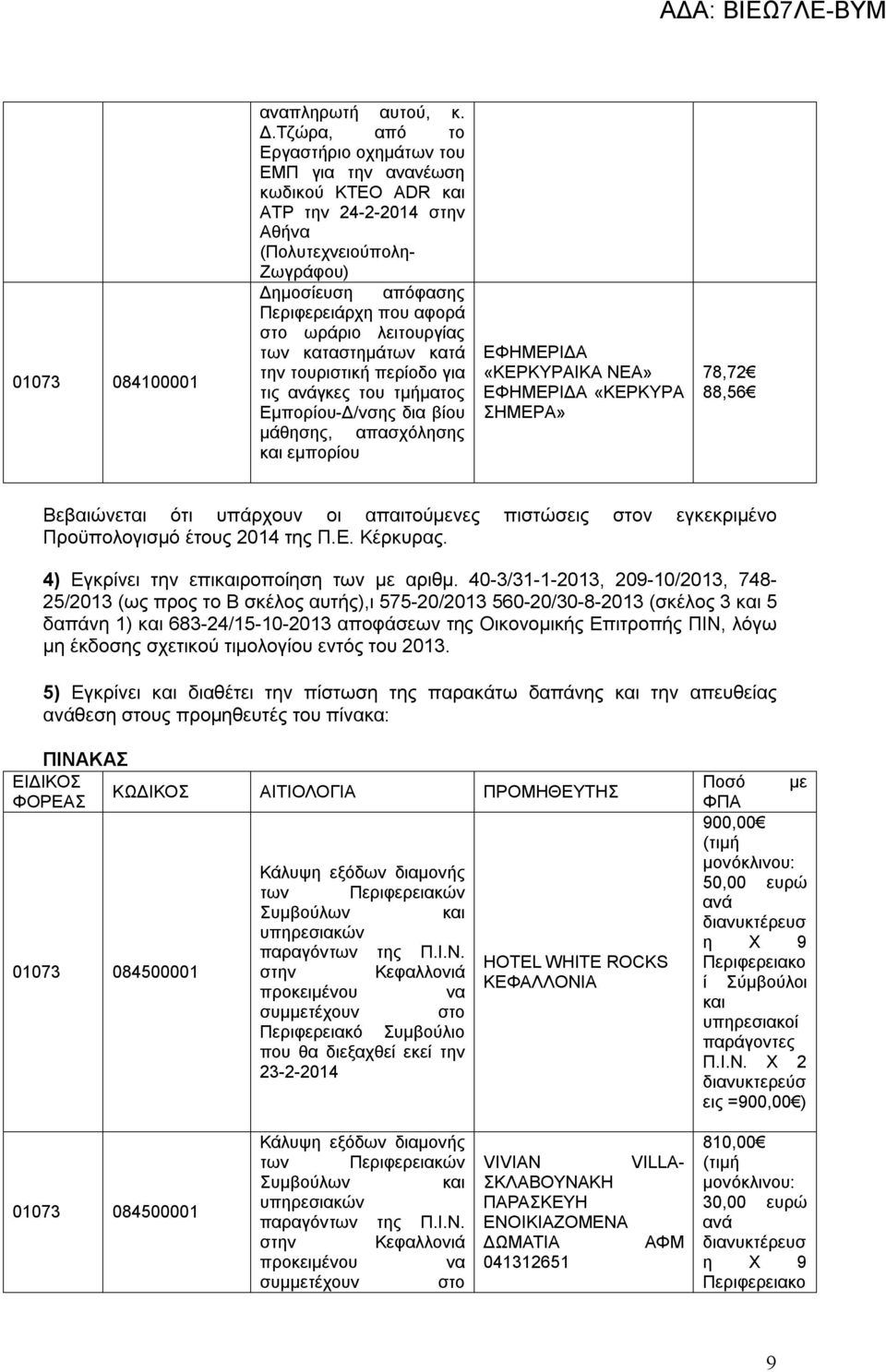 λειτουργίας των καταστημάτων κατά την τουριστική περίοδο για τις γκες του τμήματος Εμπορίου-Δ/νσης δια βίου μάθησης, απασχόλησης εμπορίου ΕΦΗΜΕΡΙΔΑ «ΚΕΡΚΥΡΑΙΚΑ ΝΕΑ» ΕΦΗΜΕΡΙΔΑ «ΚΕΡΚΥΡΑ ΣΗΜΕΡΑ» 78,72