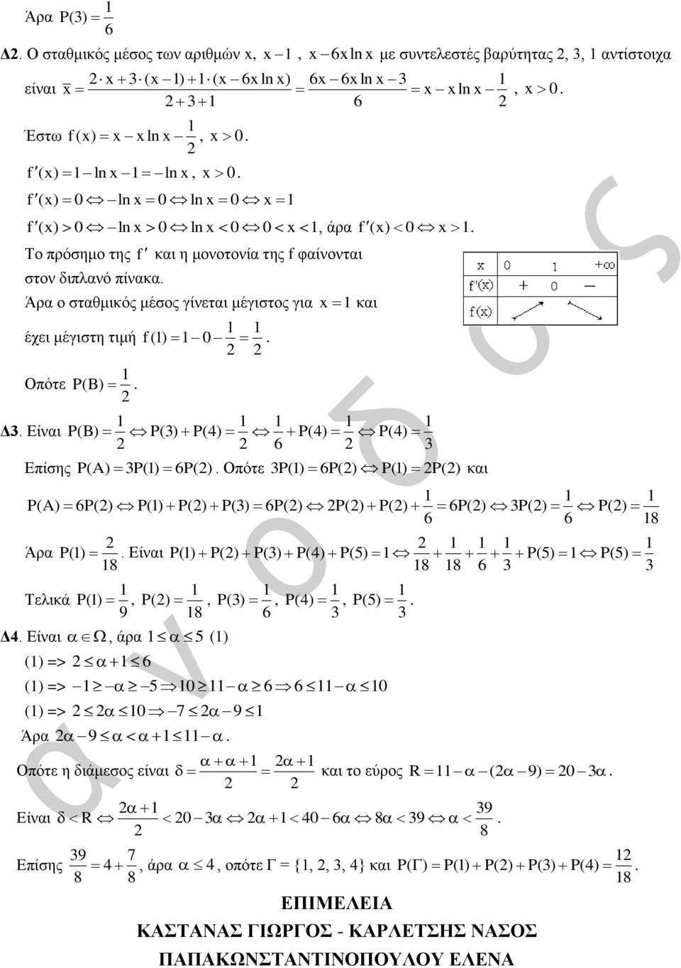 P() και P(A) Άρα Τελικά P() P() P() P() P() P() P() P() Είναι 8 P() 9 P() P() 8 Δ4 Είναι άρα 5 () () => P() P() P(4) P(5) P() P(4) P(5) () => 5 0 0 () => 0 7 9 Άρα 9 Οπότε η διάμεσος είναι Είναι