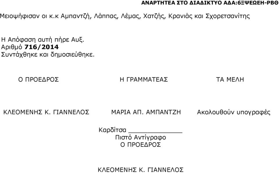 πήρε Αυξ. Αριθμό 716/2014 Συντάχθηκε και δημοσιεύθηκε.