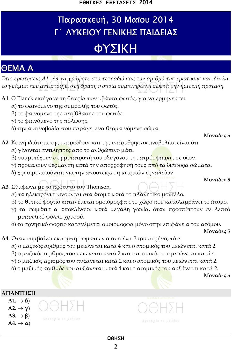 γ) το φαινόμενο της πόλωσης. δ) την ακτινοβολία που παράγει ένα θερμαινόμενο σώμα. A.