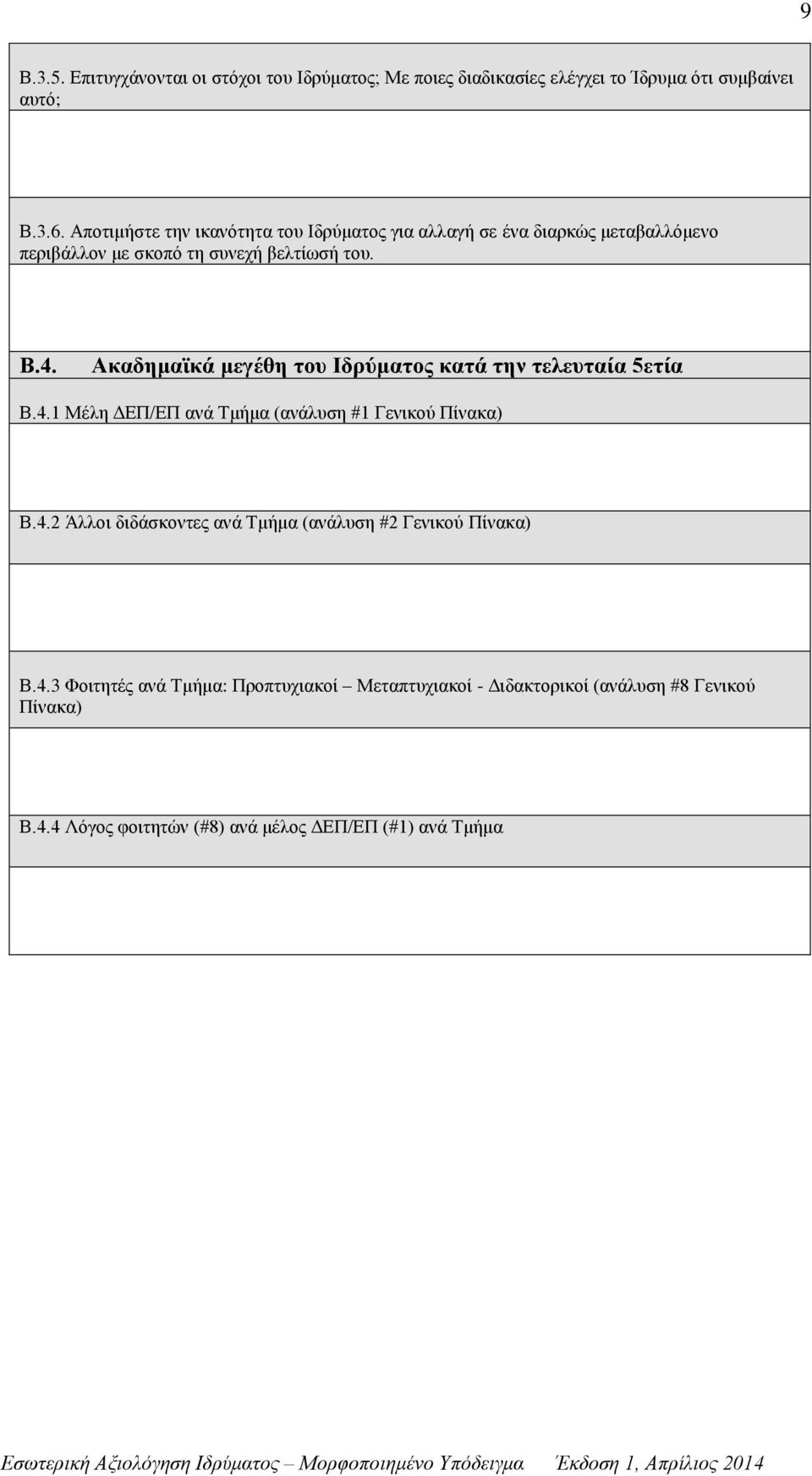 Ακαδημαϊκά μεγέθη του Ιδρύματος κατά την τελευταία 5ετία Β.4.1 Μέλη ΔΕΠ/ΕΠ ανά Τμήμα (ανάλυση #1 Γενικού Πίνακα) Β.4.2 Άλλοι διδάσκοντες ανά Τμήμα (ανάλυση #2 Γενικού Πίνακα) Β.