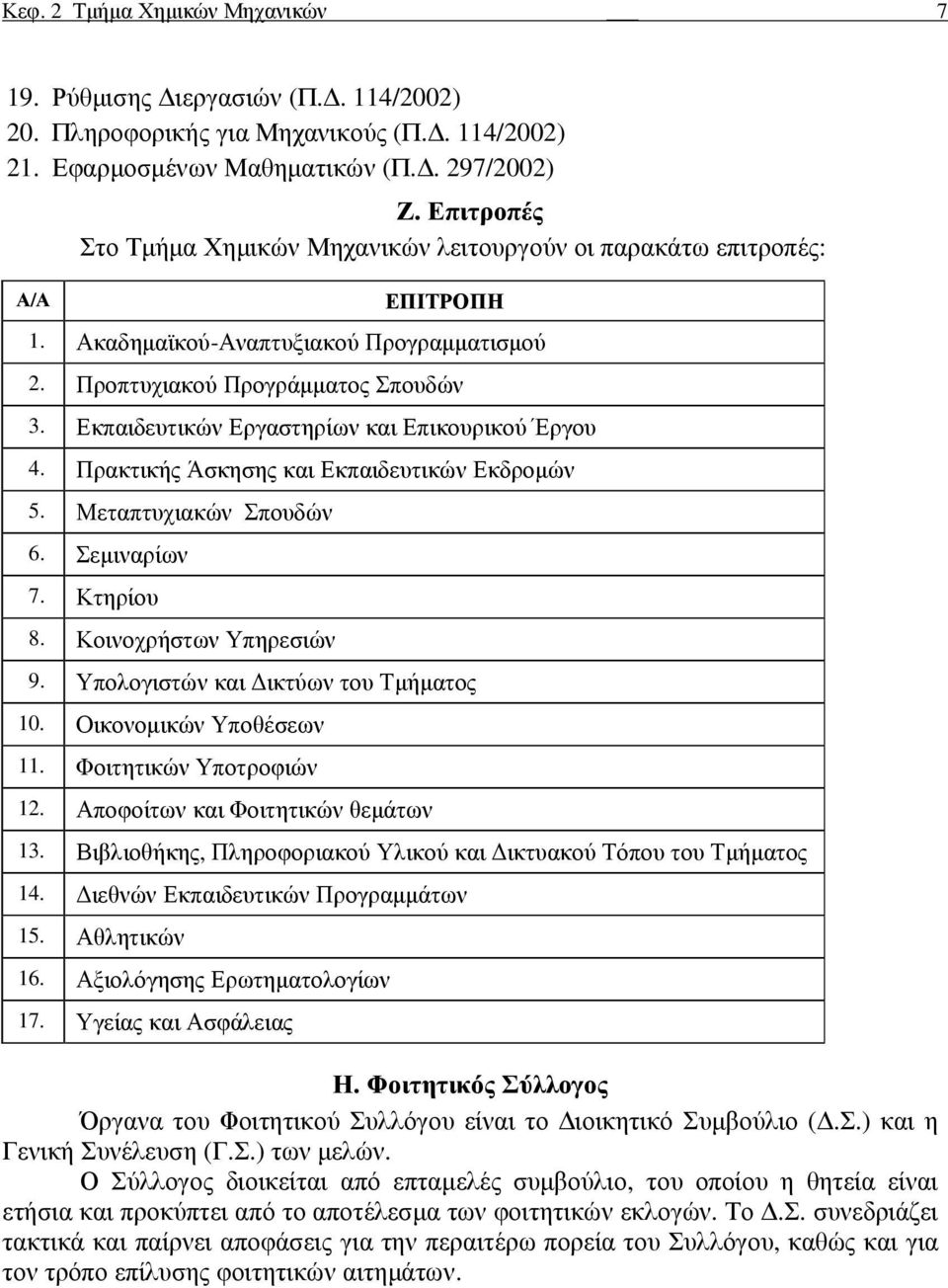 Εκπαιδευτικών Εργαστηρίων και Επικουρικού Έργου 4. Πρακτικής Άσκησης και Εκπαιδευτικών Εκδροµών 5. Μεταπτυχιακών Σπουδών 6. Σεµιναρίων 7. Κτηρίου 8. Κοινοχρήστων Υπηρεσιών 9.