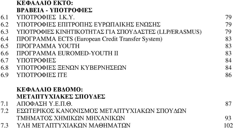 5 ΠΡΟΓΡΑΜΜΑ YOUTH 83 6.6 ΠΡΟΓΡΑΜΜΑ EUROMED-YOUTH ΙΙ 83 6.7 ΥΠΟΤΡΟΦΙΕΣ 84 6.8 ΥΠΟΤΡΟΦΙΕΣ ΞΕΝΩΝ ΚΥΒΕΡΝΗΣΕΩΝ 84 6.