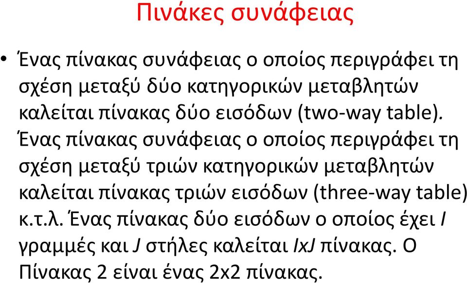 Ένας πίνακας συνάφειας ο οποίος περιγράφει τη σχέση μεταξύ τριών κατηγορικών μεταβλητών καλείται