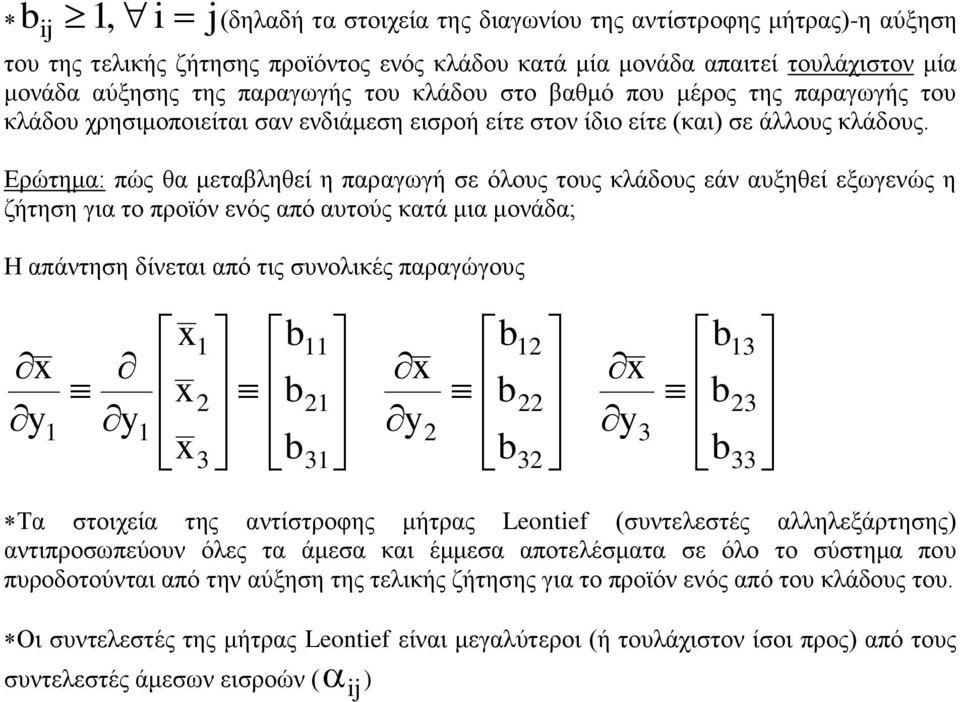 εμσγελώο ε δήηεζε γηα ην πξντόλ ελόο από απηνύο θαηά κηα κνλάδα; Η απάληεζε δίλεηαη από ηηο ζπλνιηθέο παξαγώγνπο x x x x x x Τα ζηνηρεία ηεο αληίζηξνθεο κήηξαο Leotef (ζπληειεζηέο αιιειεμάξηεζεο)