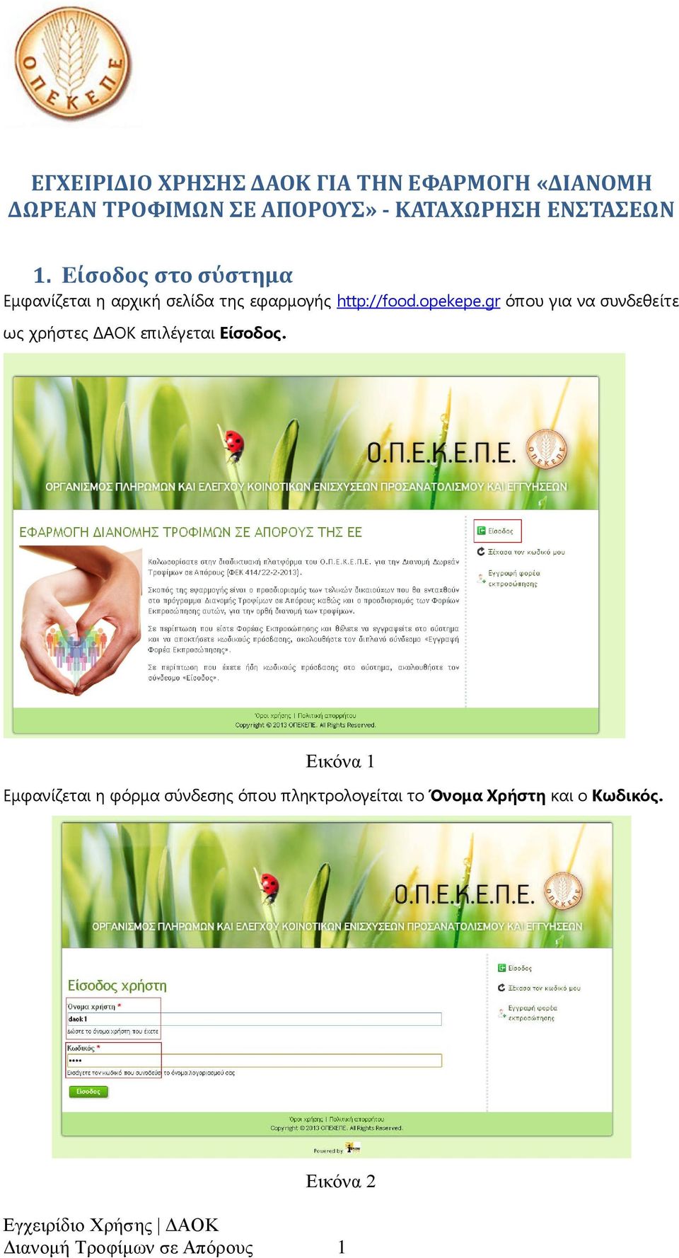 opekepe.gr όπου για να συνδεθείτε ως χρήστες ΔΑΟΚ επιλέγεται Είσοδος.