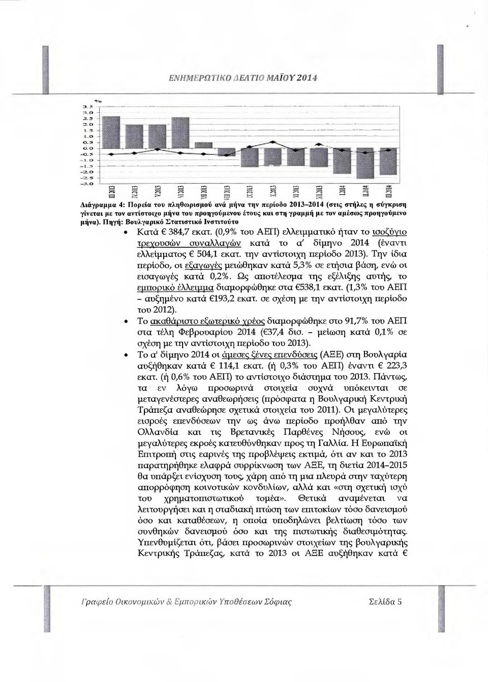 (0,9% του ΑΕΠ) ελλειµµατικό ήταν το ισοζύγιο τρεχουσών συναλλαγών κατά το α' δίµηνο 2014 (έναντι ελλείµµατος Ε 504,1 εκατ. την αντίστοιχη περίοδο 2013).