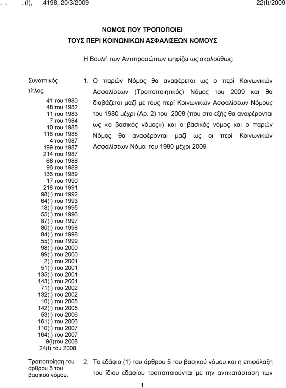 1993 18(Ι) του 1995 55(I) του 1996 87(Ι) του 1997 80(I) του 1998 84(Ι) του 1998 55(I) του 1999 98(Ι) του 2000 99(I) του 2000 2(Ι) του 2001 51(I) του 2001 135(Ι) του 2001 143(I) του 2001 71(Ι) του