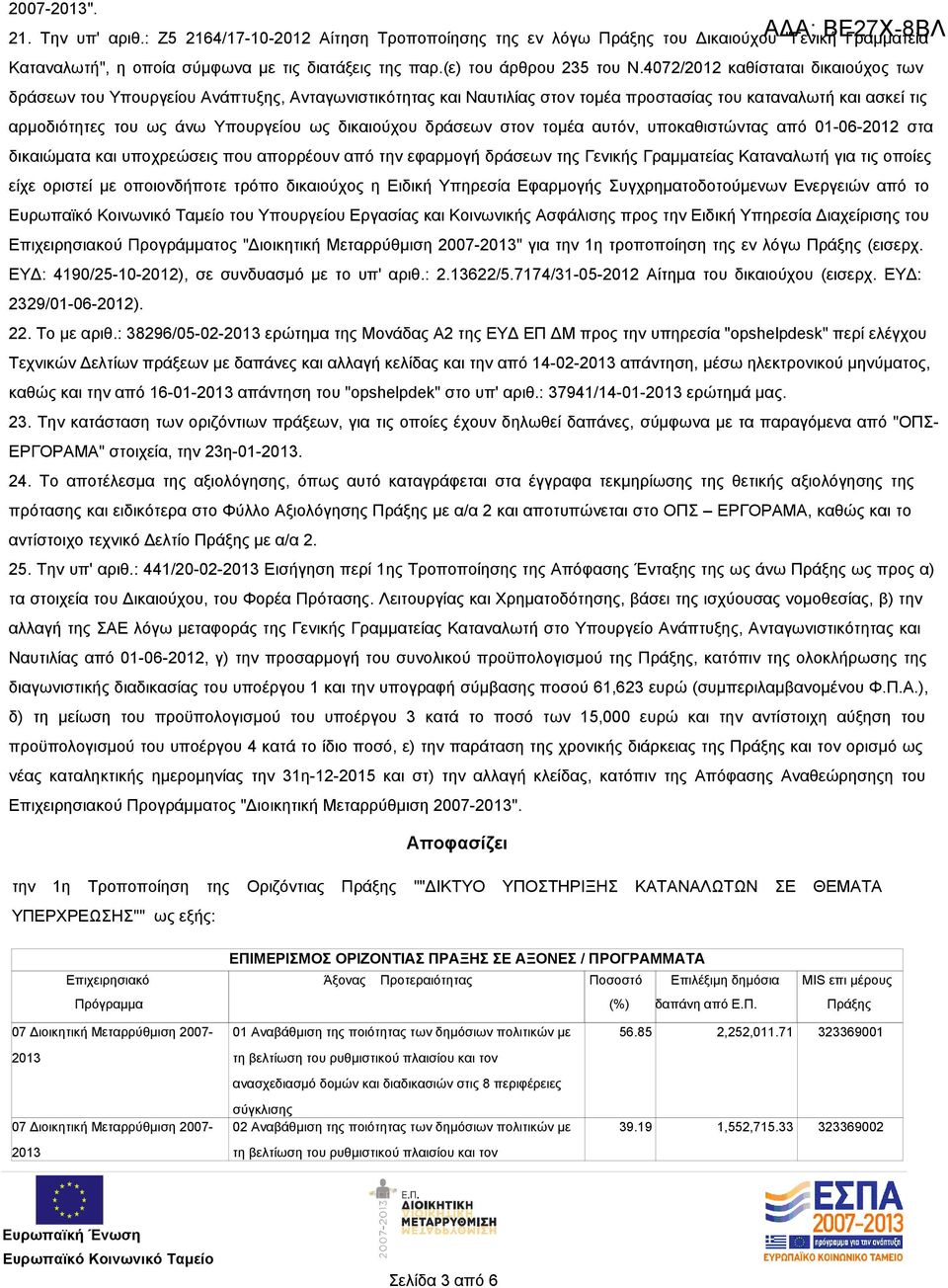 4072/2012 καθίσταται δικαιούχος των δράσεων του Υπουργείου Ανάπτυξης, Ανταγωνιστικότητας και Ναυτιλίας στον τομέα προστασίας του καταναλωτή και ασκεί τις αρμοδιότητες του ως άνω Υπουργείου ως