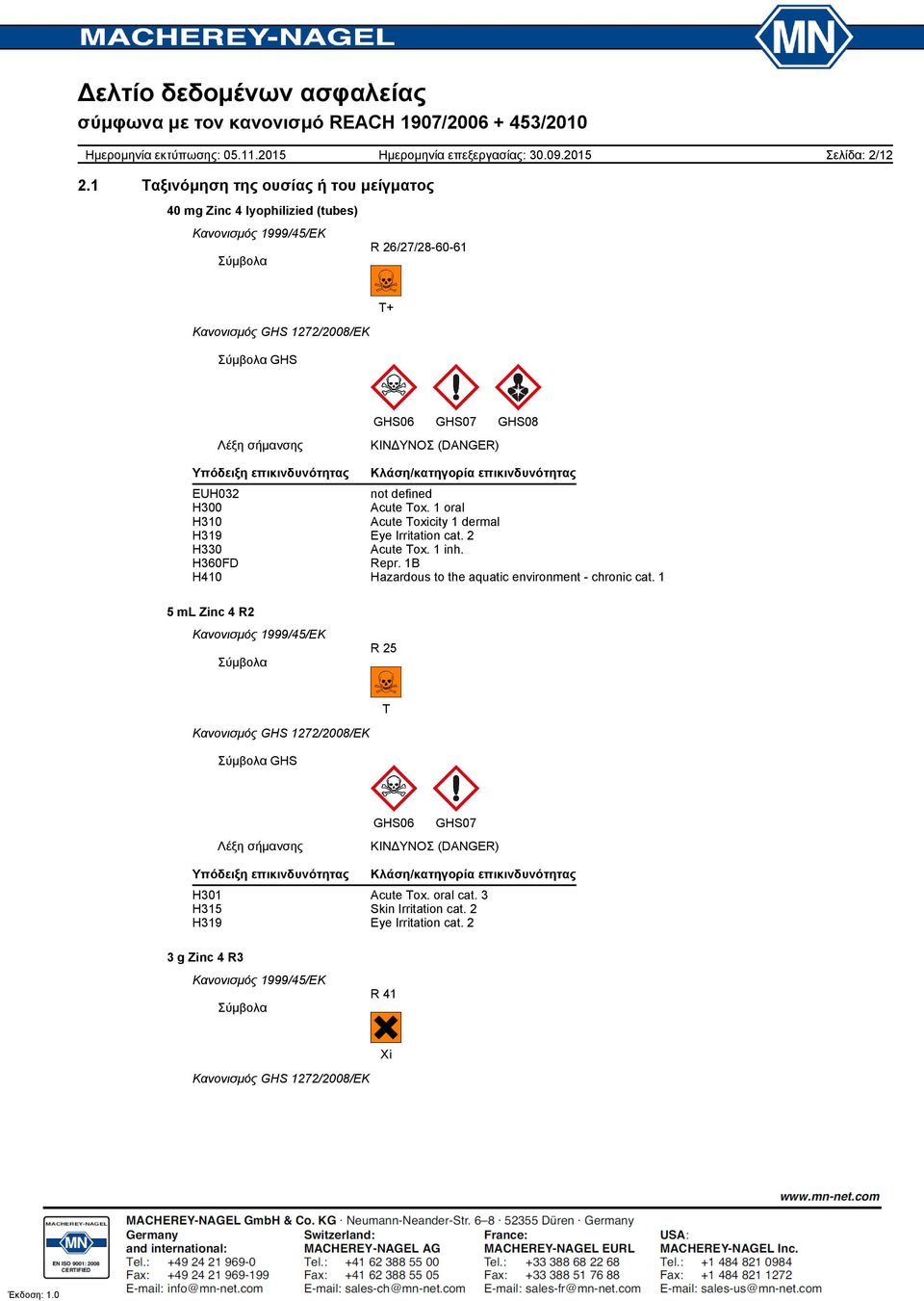Κλάση/κατηγορία επικινδυνότητας EUH032 not defined H300 Acute Tox. 1 oral H310 Acute Toxicity 1 dermal H319 Eye Irritation cat. 2 H330 Acute Tox. 1 inh.
