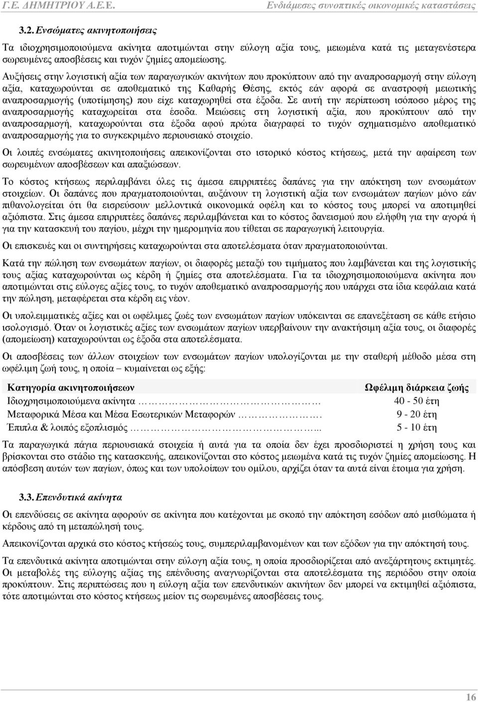 αναπροσαρμογής (υποτίμησης) που είχε καταχωρηθεί στα έξοδα. Σε αυτή την περίπτωση ισόποσο μέρος της αναπροσαρμογής καταχωρείται στα έσοδα.