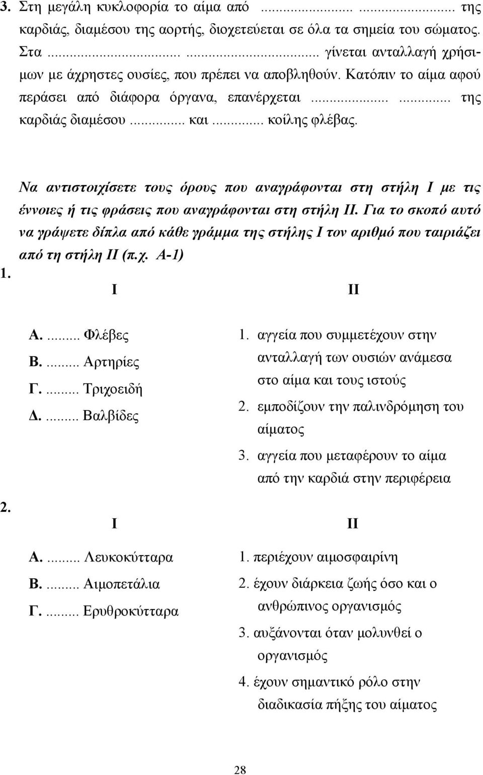 Να αντιστοιχίσετε τους όρους που αναγράφονται στη στήλη Ι µε τις έννοιες ή τις φράσεις που αναγράφονται στη στήλη ΙΙ.