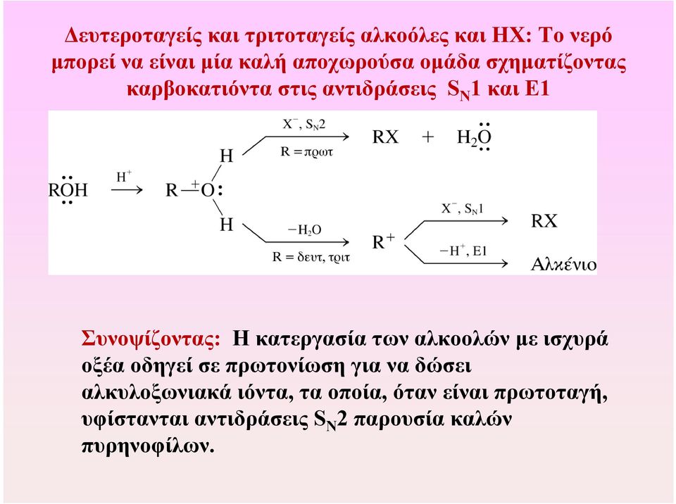 H κατεργασία των αλκοολών με ισχυρά οξέα οδηγεί σε πρωτονίωση για να δώσει αλκυλοξωνιακά