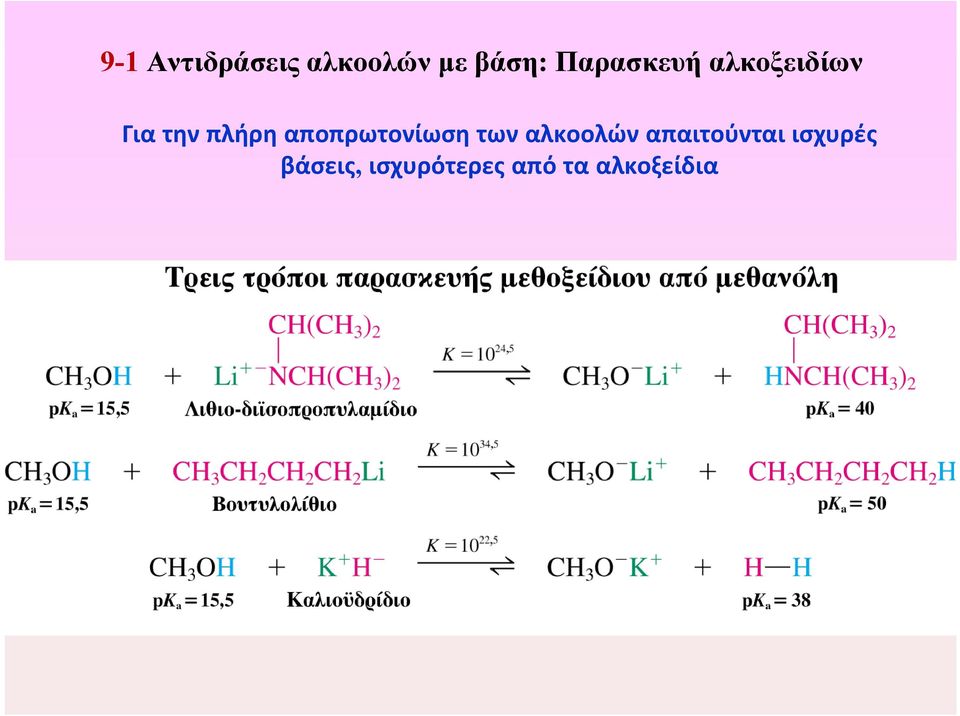 αποπρωτονίωση των αλκοολών απαιτούνται