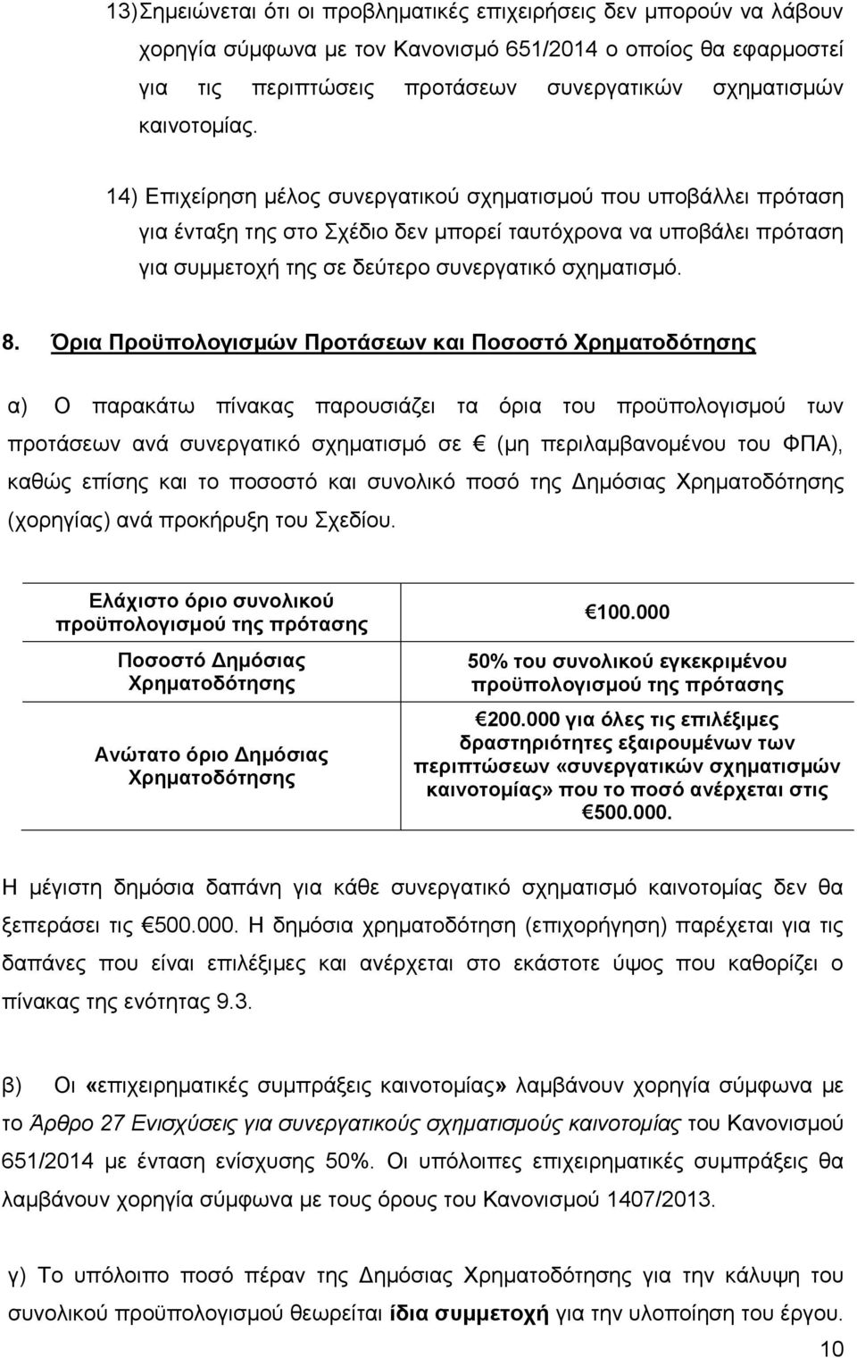 14) Επιχείρηση μέλος συνεργατικού σχηματισμού που υποβάλλει πρόταση για ένταξη της στο Σχέδιο δεν μπορεί ταυτόχρονα να υποβάλει πρόταση για συμμετοχή της σε δεύτερο συνεργατικό σχηματισμό. 8.