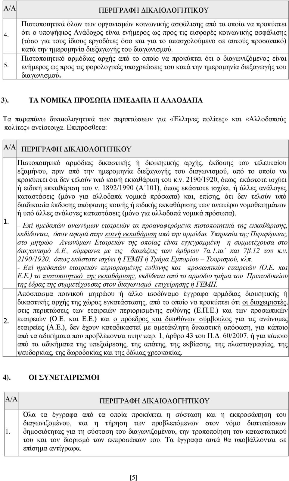 τους ίδιους εργοδότες όσο και για το απασχολούμενο σε αυτούς προσωπικό) κατά την ημερομηνία διεξαγωγής του διαγωνισμού.