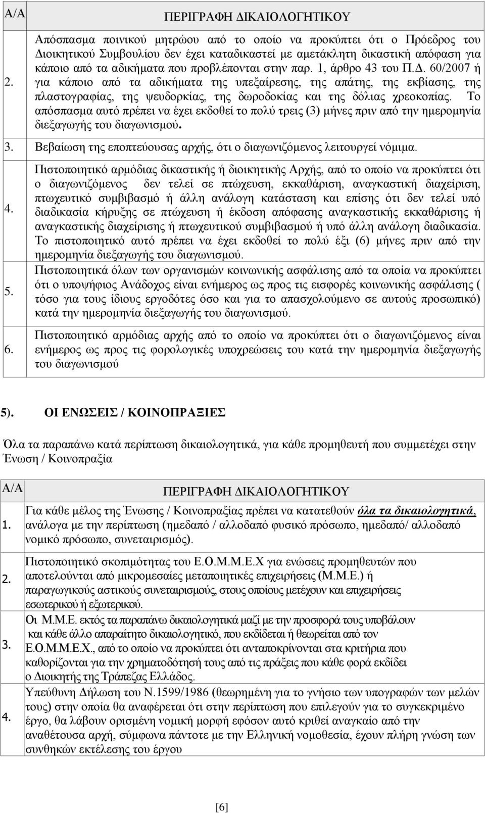 αδικήματα που προβλέπονται στην παρ. 1, άρθρο 43 του Π.Δ.