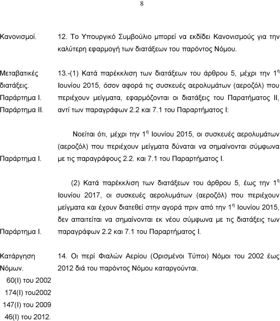 των παραγράφων 2.2 και 7.1 του Παραρτήματος Ι: Παράρτημα Ι.